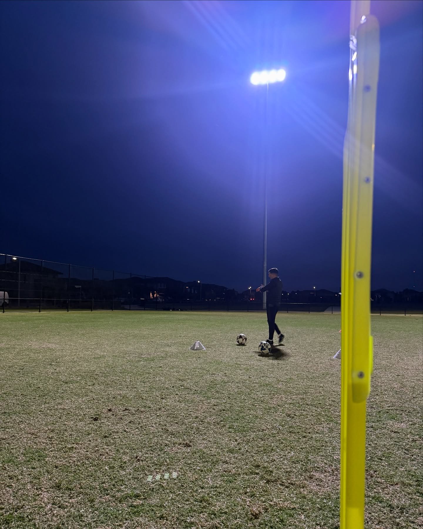 Night training session under floodlights at West Point Soccer Club, the Point Cook venue